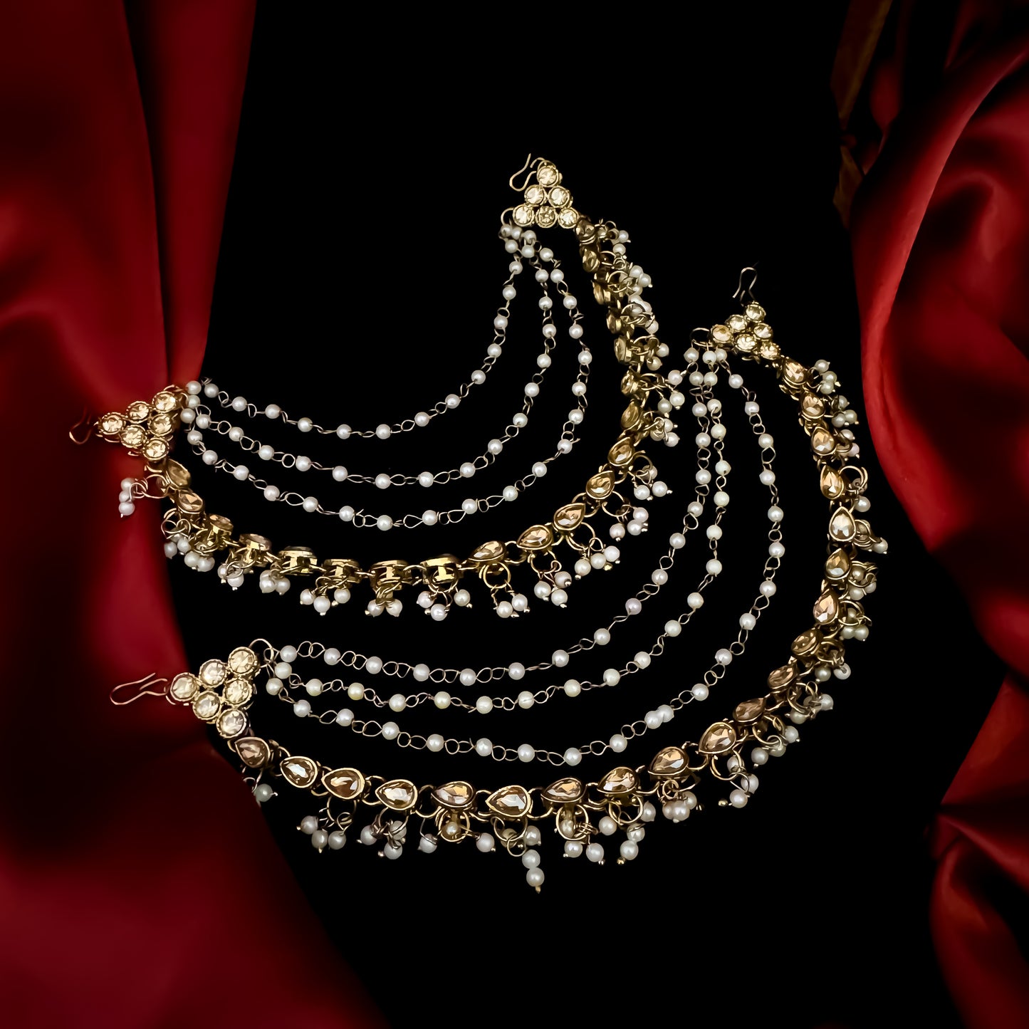 Manya Bahubali Reverse Ad 4 Layer Mirror Detachable Earrchains/Sahara - Golden