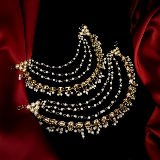 Manya Bahubali Reverse Ad 4 Layer Mirror Detachable Earrchains/Sahara - Golden