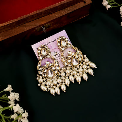 Rubab Kundan Pearl Necklace Set - Golden