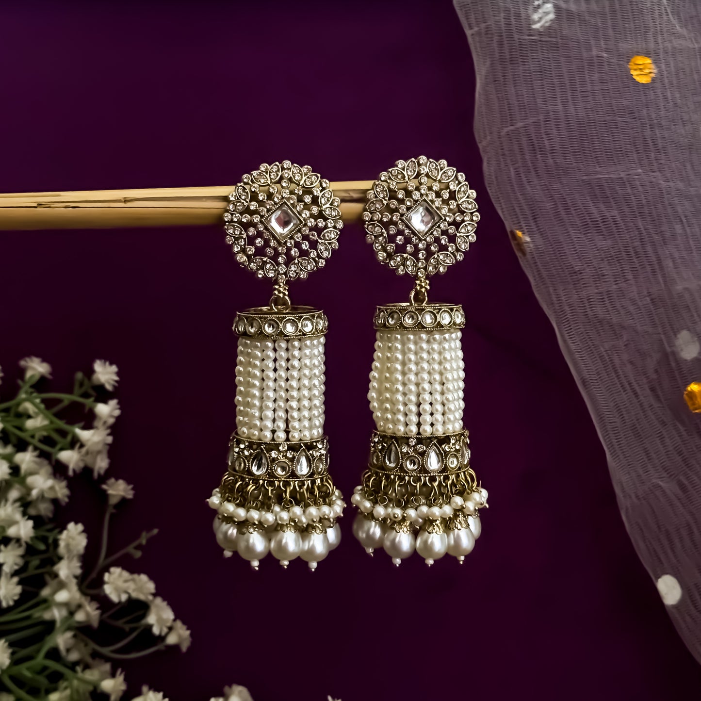Falguni Pearl Jhumka Earrings - Golden