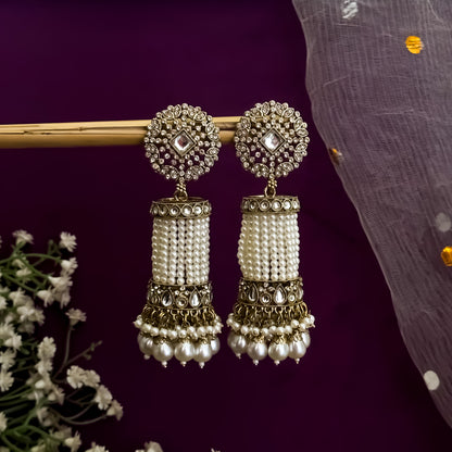 Falguni Pearl Jhumka Earrings - Golden