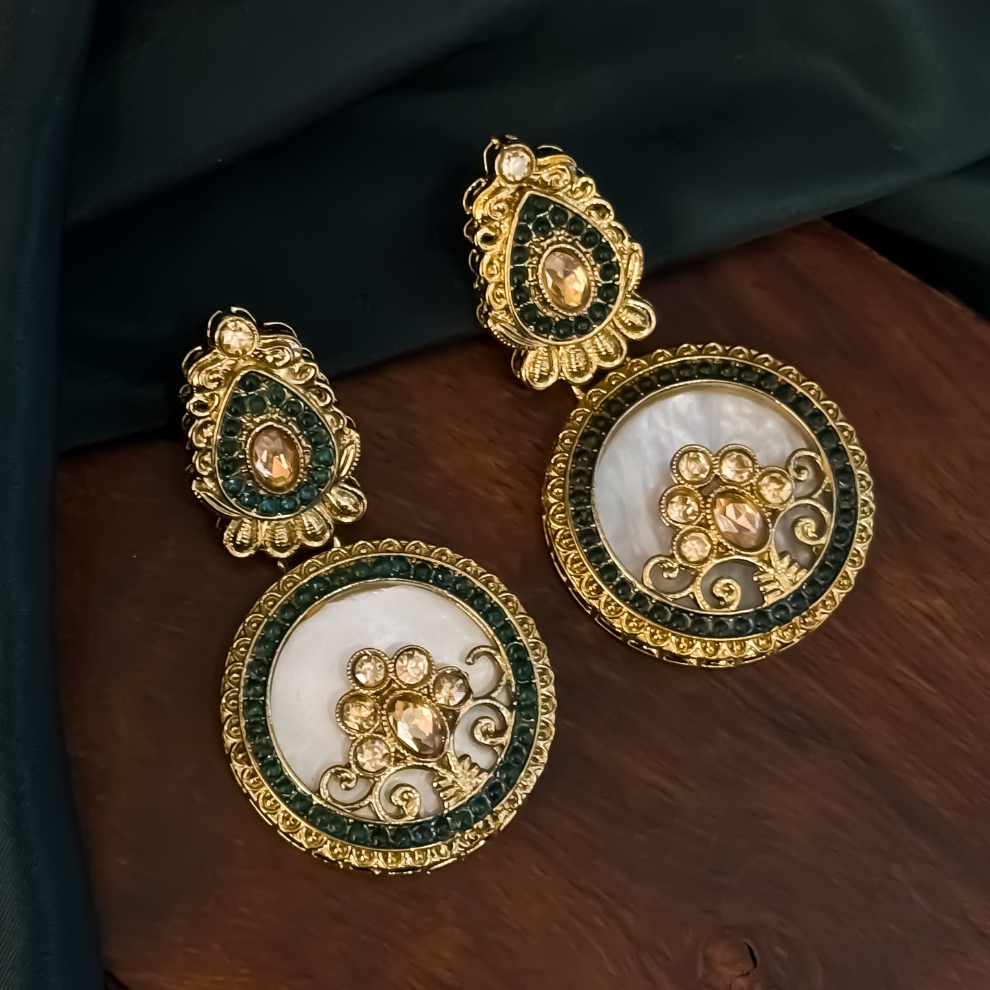 Itika Jadau MOP Chandbali Earrings - Green