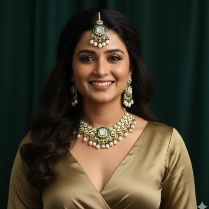 Tanishka Polki Premium Necklace Set - Green