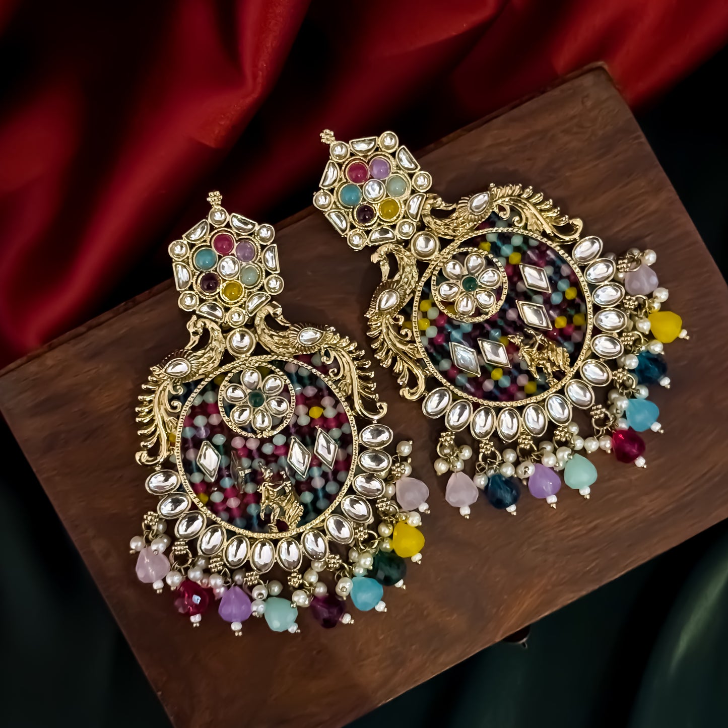 Dhwani Kundan Pearl Chandbali Earrings - Multi