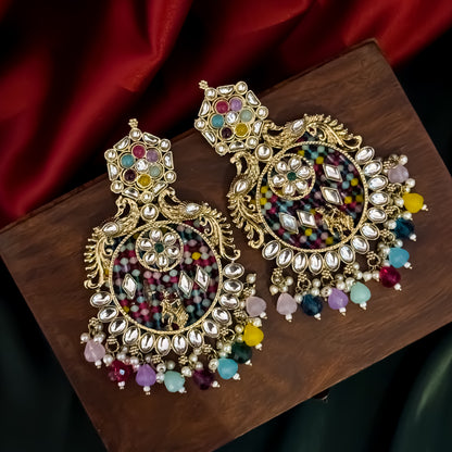 Dhwani Kundan Pearl Chandbali Earrings - Multi