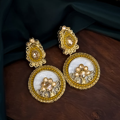 Itika Jadau MOP Chandbali Earrings - Yellow