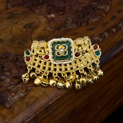 Zaina Premium Kashmiri Double Finger Adjustable Ring - Pink & Green