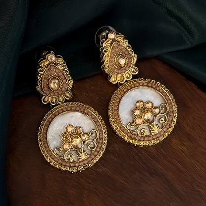 Itika Jadau MOP Chandbali Earrings - Baby Pink