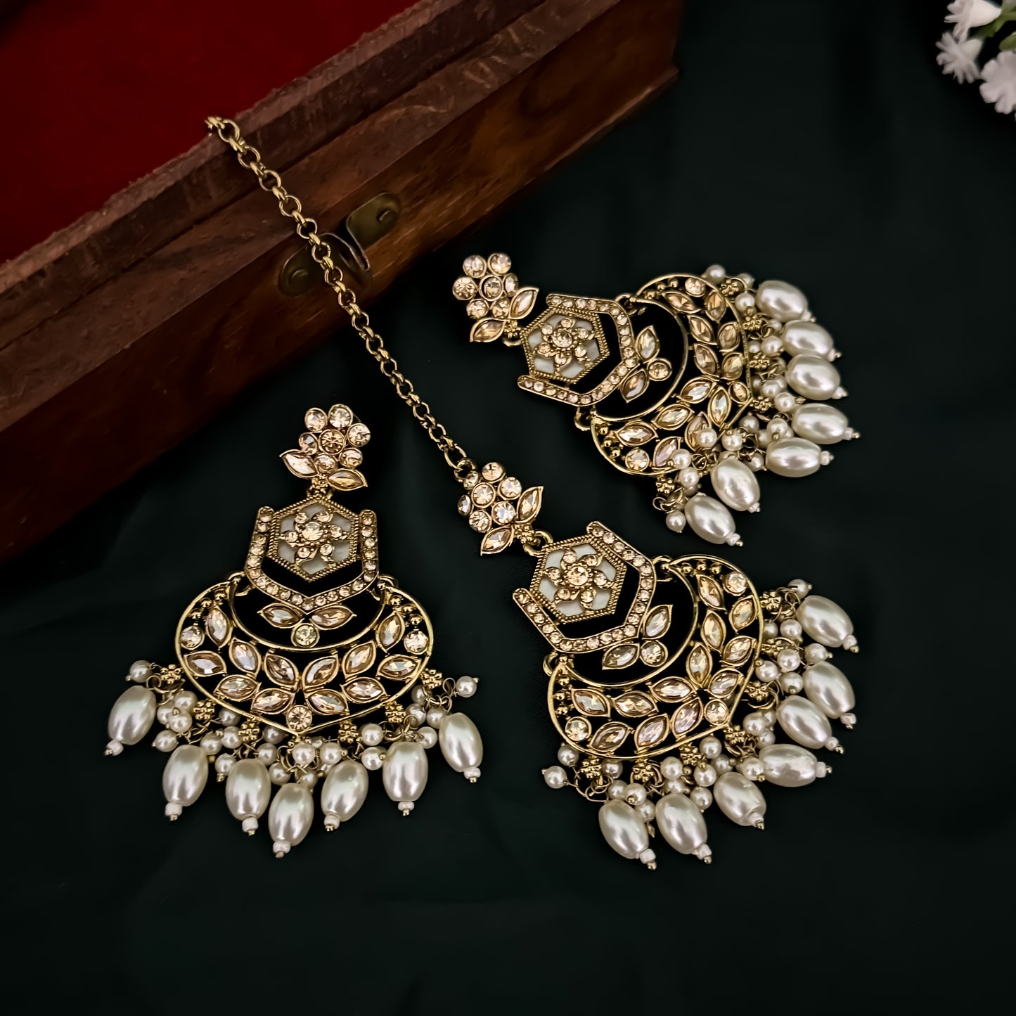 Mahal MOP Reverse AD Necklace Set - Golden