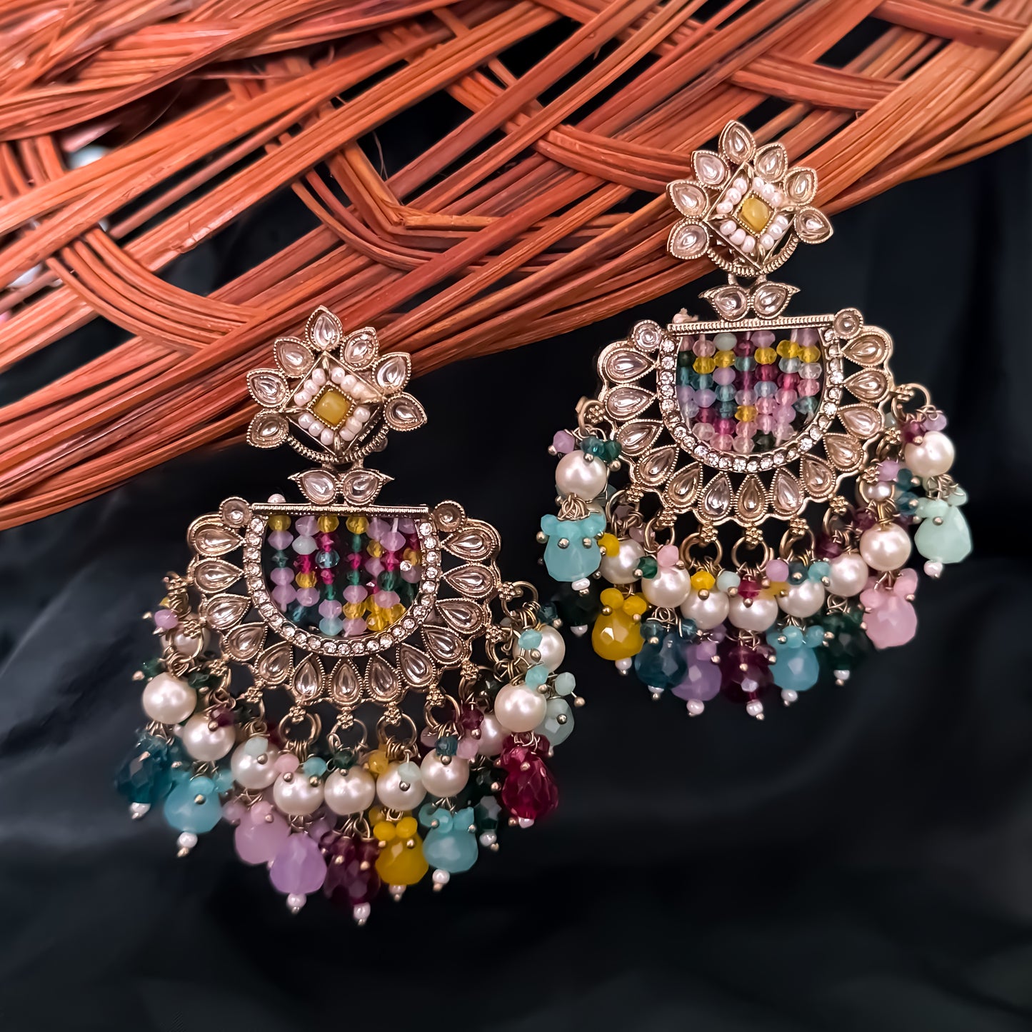 Mansa Kundan Pearl Chandbali - Multi