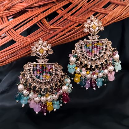 Mansa Kundan Pearl Chandbali - Multi