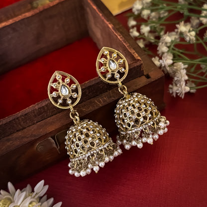 Golden Aneha Cutwork Jhumka Earrings