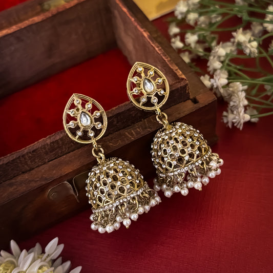 Golden Aneha Cutwork Jhumka Earrings