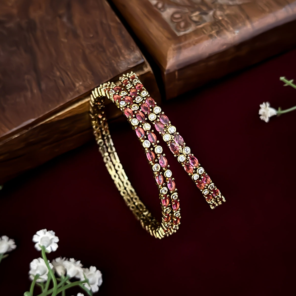 Ruby Pink Avira Premium AD Bangles (Set of 4)