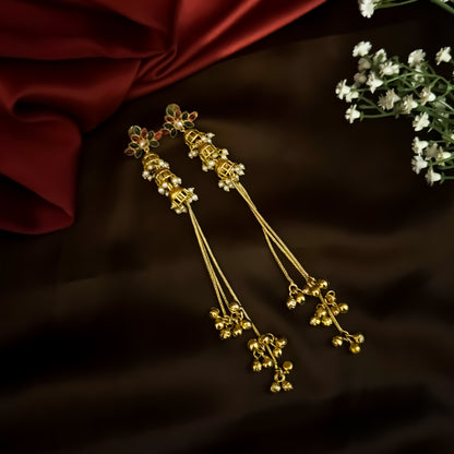 Aishwariya Kashmiri Brass Ghungroo Earrings - Pink & Green