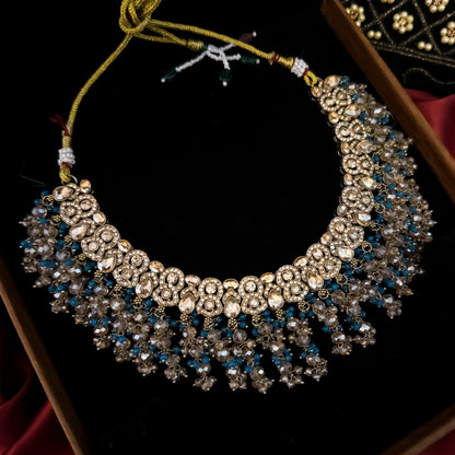 Madiha Premium Reverse AD Necklace Set - Firozi