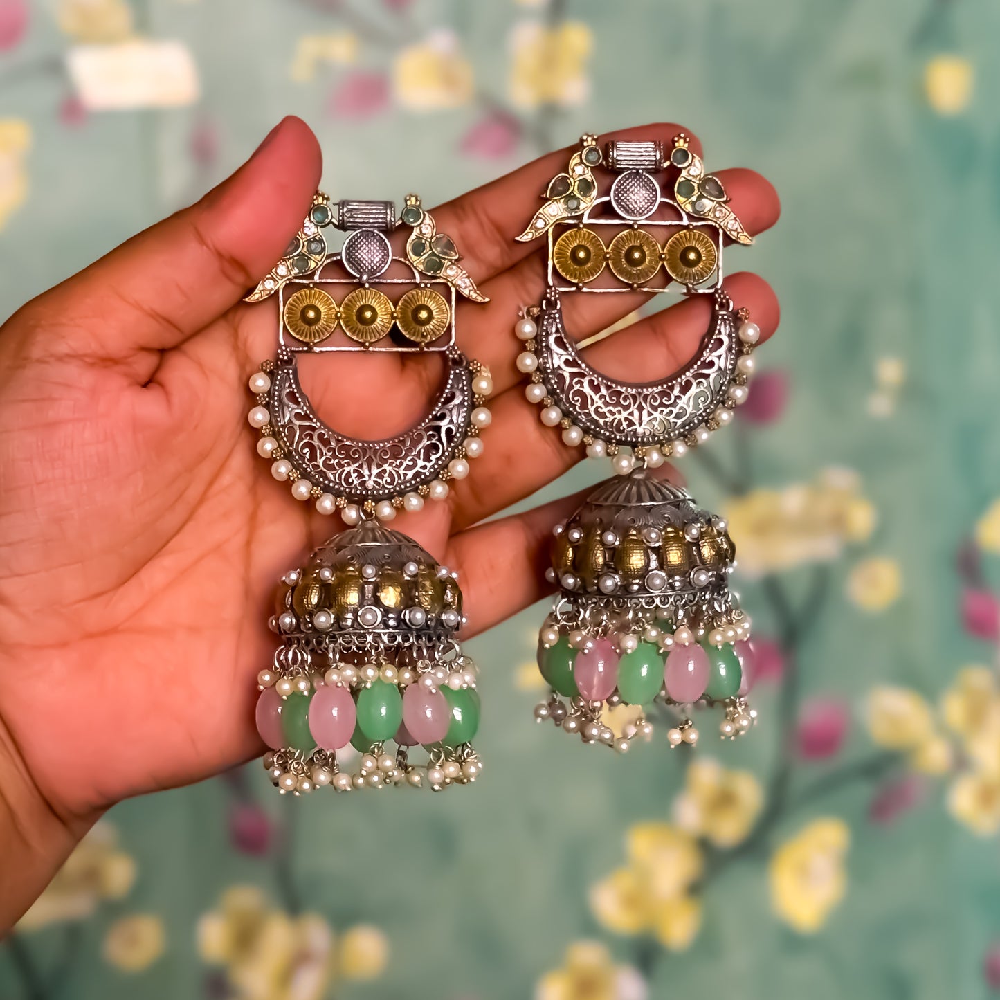 Swara Dual Tone Premium Brass Jhumka Earrings