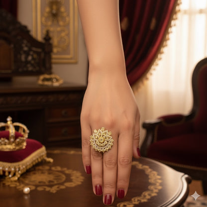 Aahira Jadau Adjustable Ring - Golden