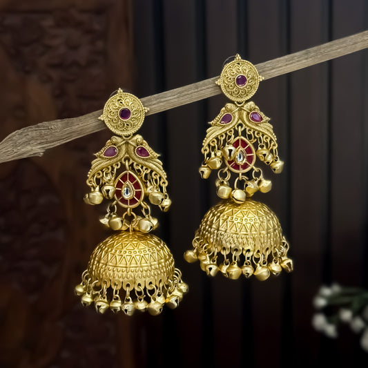 Jhalak Premium Kashmiri Matte Polish Ghungroo Jhumka Earrings - Pink