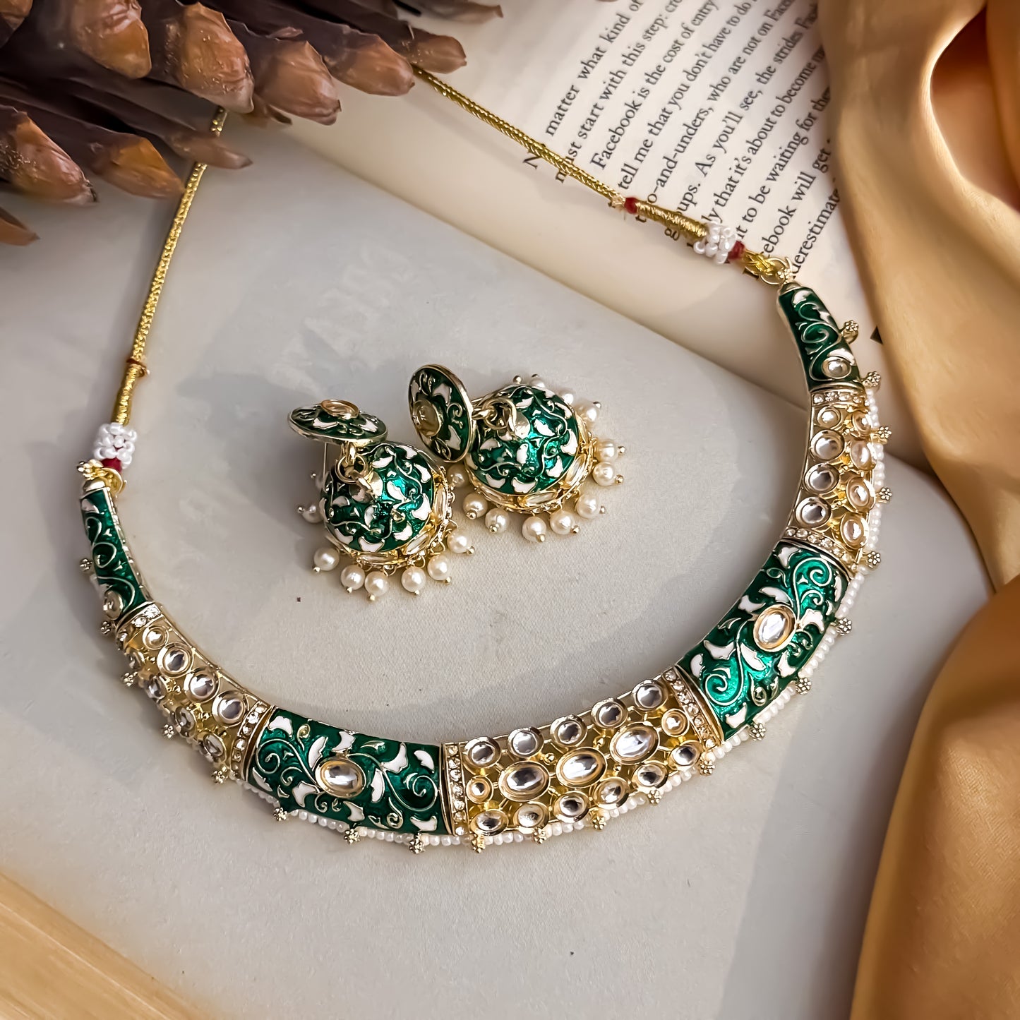 Malishka Meenakari Hasli Necklace Set - Green