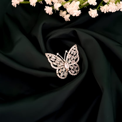 Butterfly American Diamond Silver Adjustable Ring