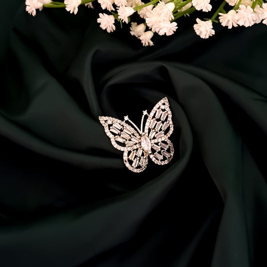 Butterfly American Diamond Silver Adjustable Ring