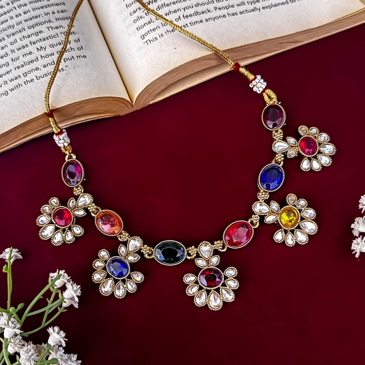 Multi Raisha Floral Kundan Necklace Set