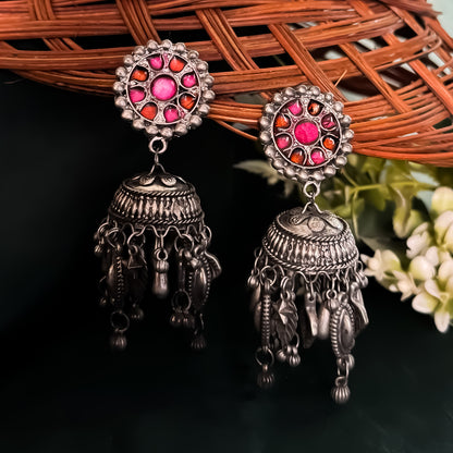Neha Vintage Polish Jhumka Earrings- Pink