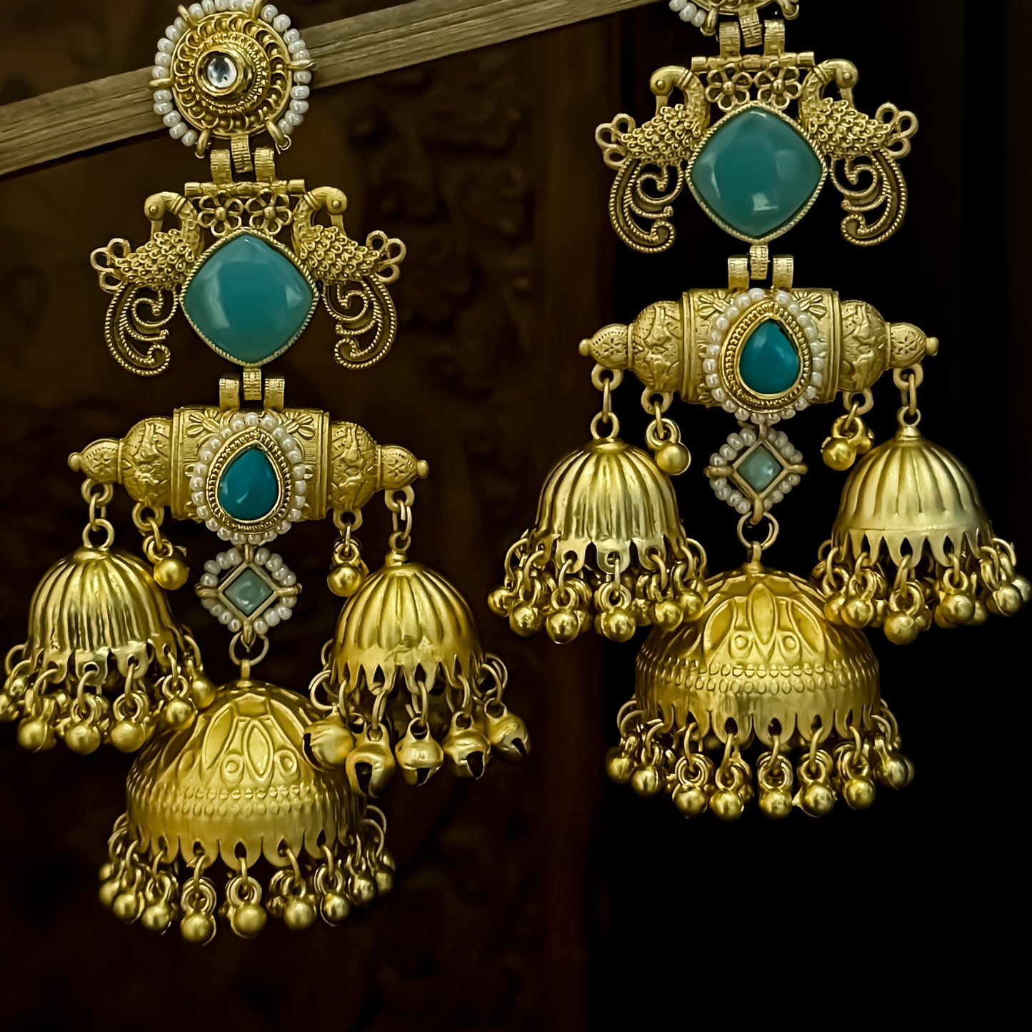 Falak Premium Kashmiri Matte Polish Jhumka Earrings - Turquoise