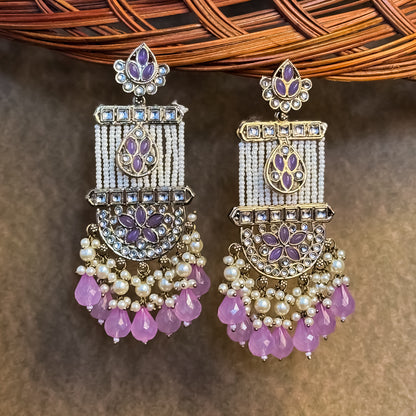 Kamya Pearl Chandbali Earrings- Lavender