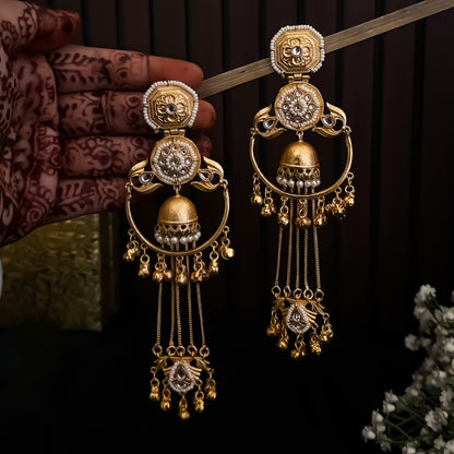 Vasudha Kashmiri Brass Dejhoor Ghungroo Jhumka Earrings - Golden