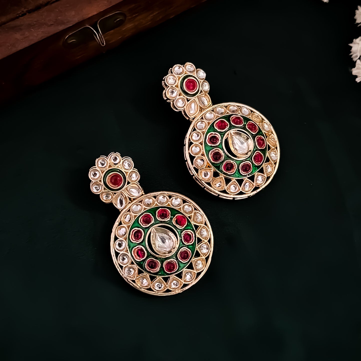 Brinda Kundan Necklace Set- Pink & Green