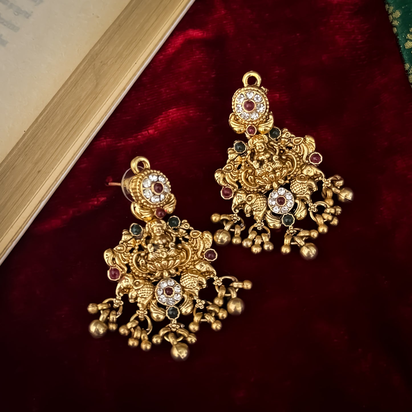 Avani Lakshmi Temple Necklace Set - Pink & Green