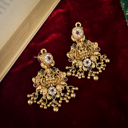 Avani Lakshmi Temple Necklace Set - Pink & Green