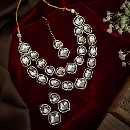Gulnaj Double Layer Designer Zircone Golden Necklace Set