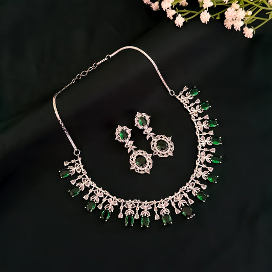 Charlotte American Diamond Necklace Set - Green