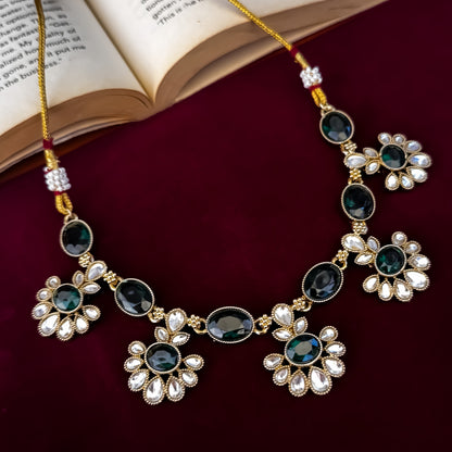 Emerald Green Raisha Floral Kundan Necklace Set