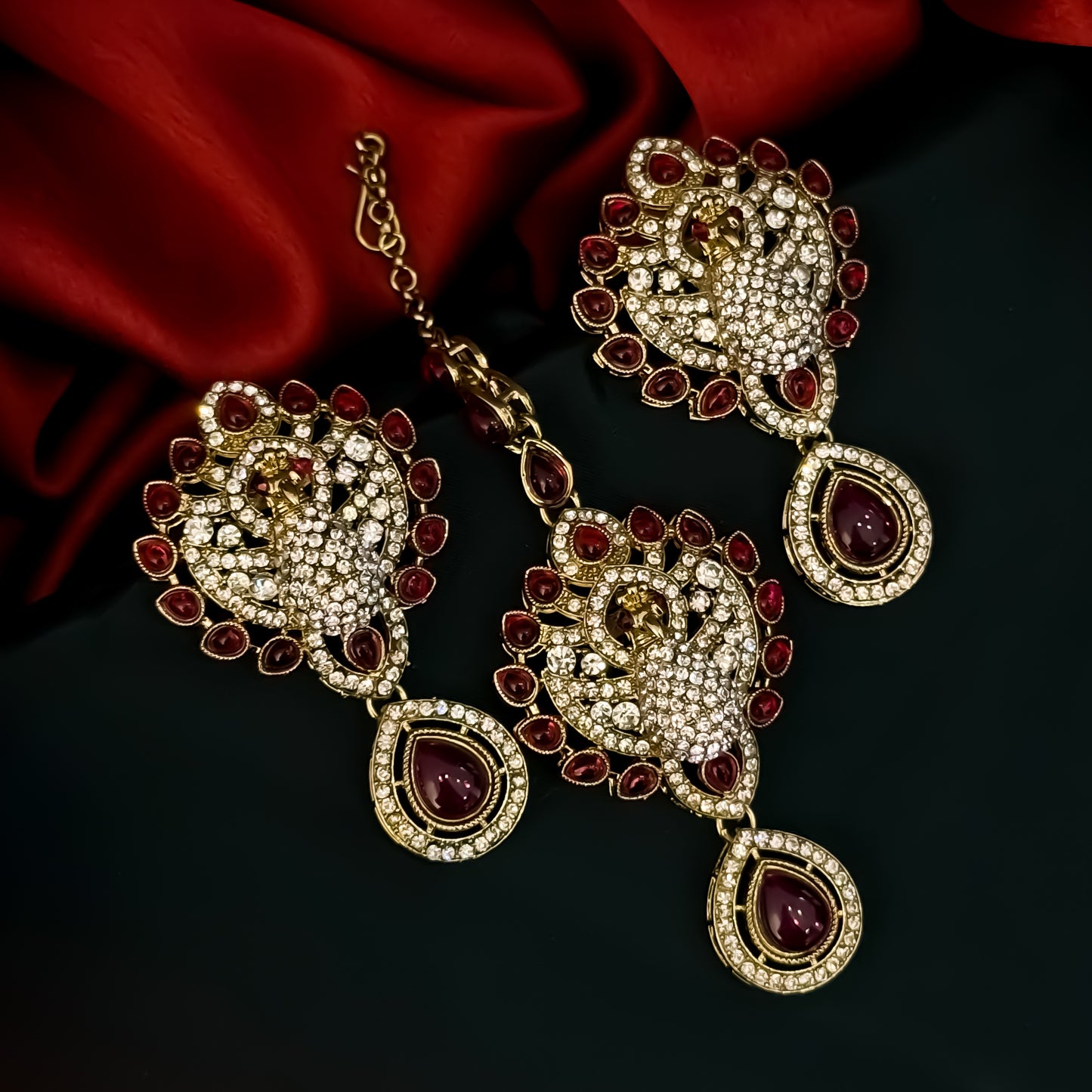 Yasmin Peacock Reverse AD Necklace Set - Pink