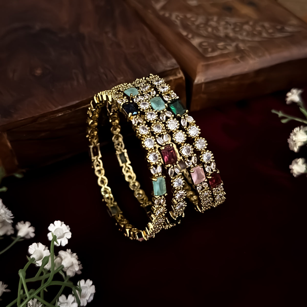 Multi Alvira Premium AD Bangles (Set of 4)