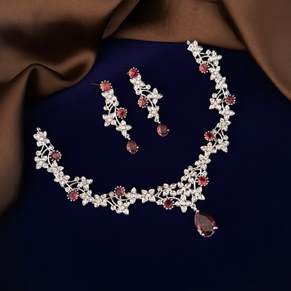 Ruby Red Elsa American Diamond Necklace Set
