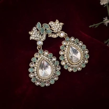 Mansi Kundan Drop Earrings - Pastel Green