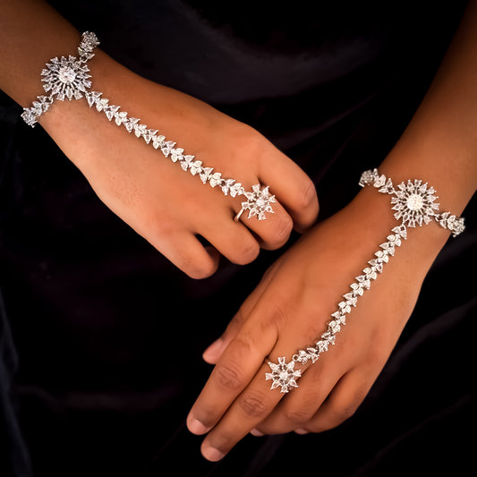 Millie Premium American Diamond Haathphool - Crystal White