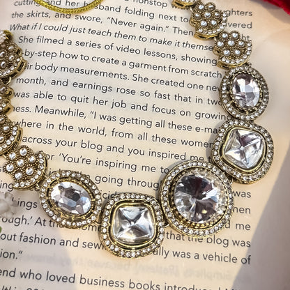 Naira AD Polki Look Alike Necklace Set - Golden
