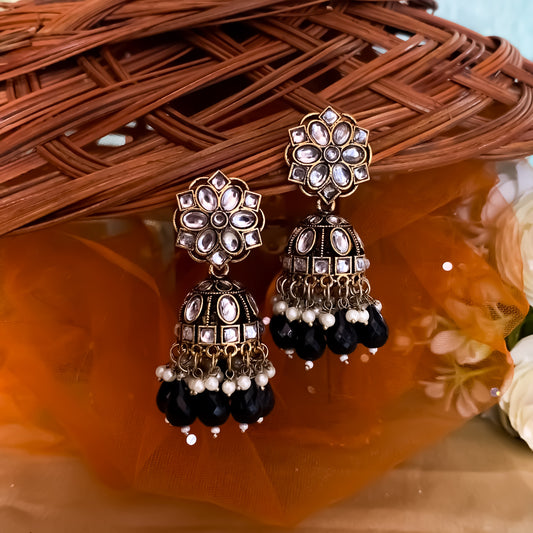 Aashika Pearl Jhumka Earrings- Black
