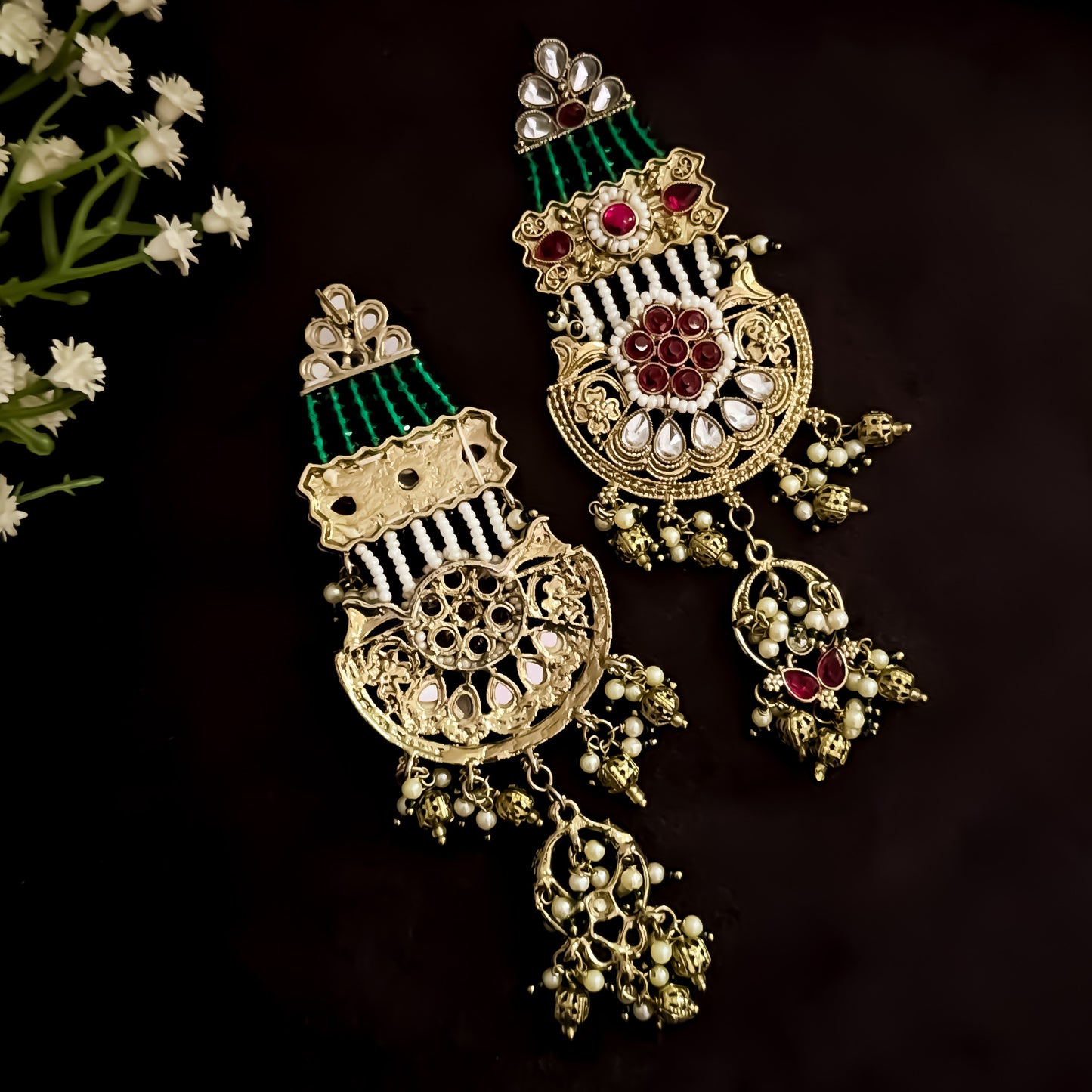 Raaj Rani Fusion Chandbali Green & Pink Earrings
