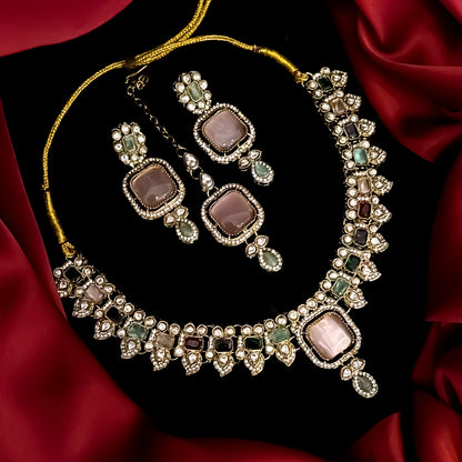 Jheel Statement Navratan Reverse AD Necklace Set