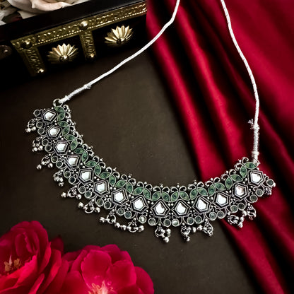 Morpankh Mirror Necklace Set with teeka