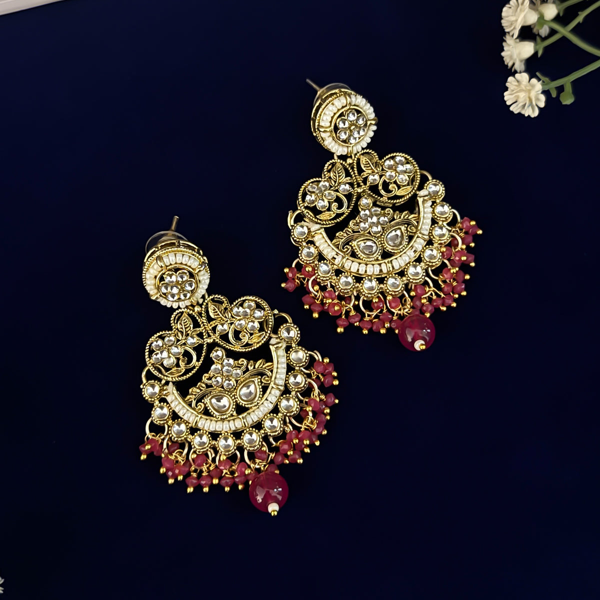 Pink Hridya Premium Kundan Necklace Set