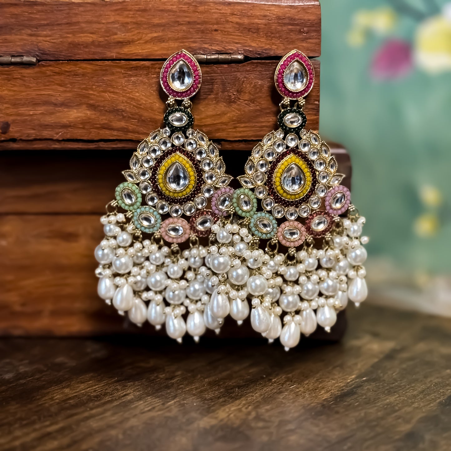 Zahira Jadau Chandbali Earrings- Multi