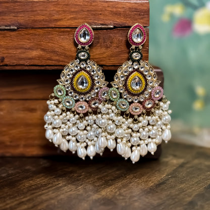Zahira Jadau Chandbali Earrings- Multi